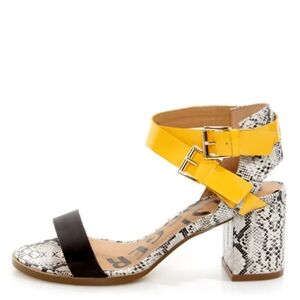Kelsi Dagger Carmanita women Black Yellow Snake Print Chunky heels  size 9